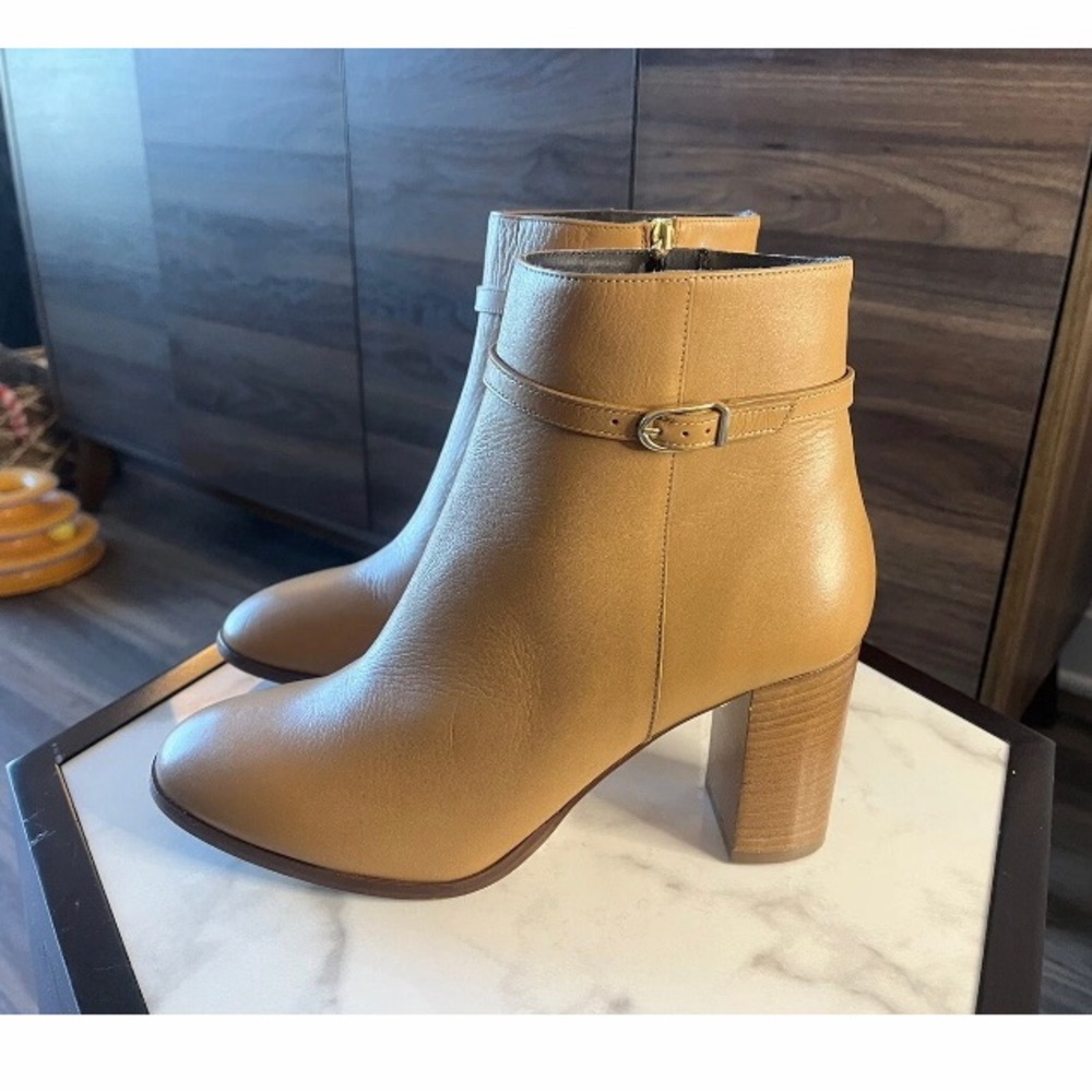 LK BENNET Bryony Camel Buckle Ankle Boots 40 / 9 Brown / Tan Leather Block Heel - Picture 7 of 15